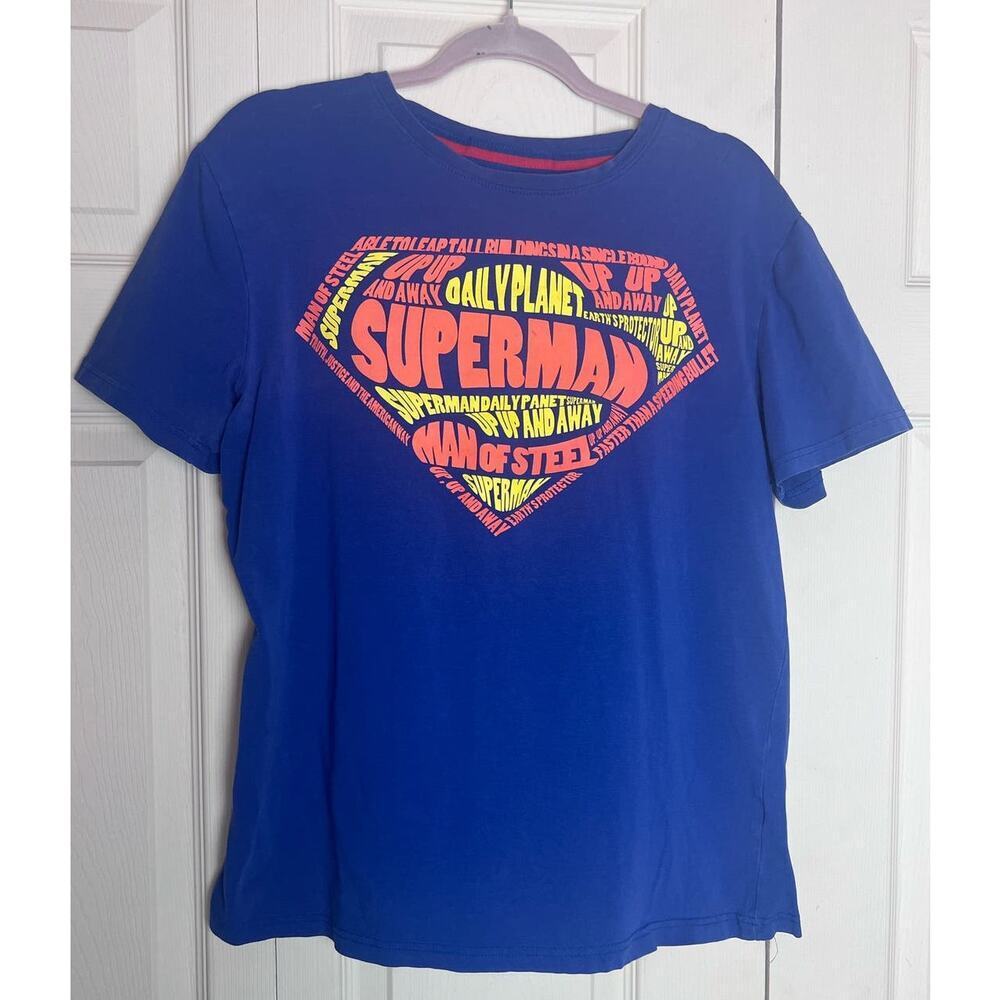 Superman Graphic T-Shirt Blue Short Sleeve Crew Neck Size Large